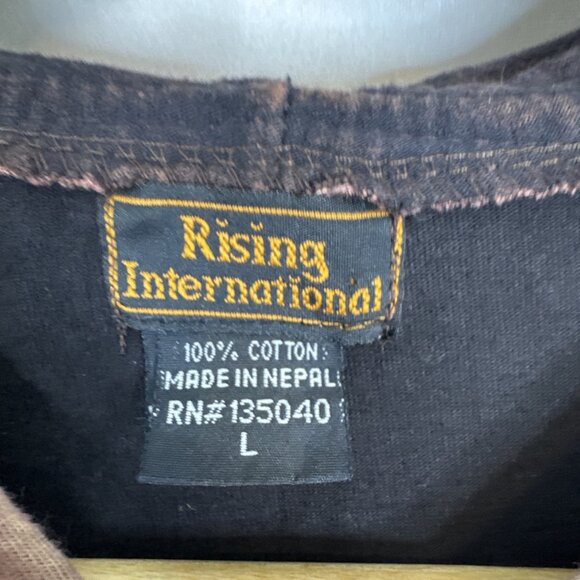 Rising International Boho Patchwork Zip Hoodie Jacket L Nepal Floral Applique - Picture 5 of 6